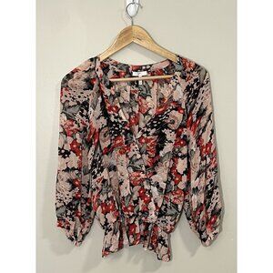 Joie Women’s Lightweight Long Sleeve Top Blouse Black, Pink And Red Sz Large.‎